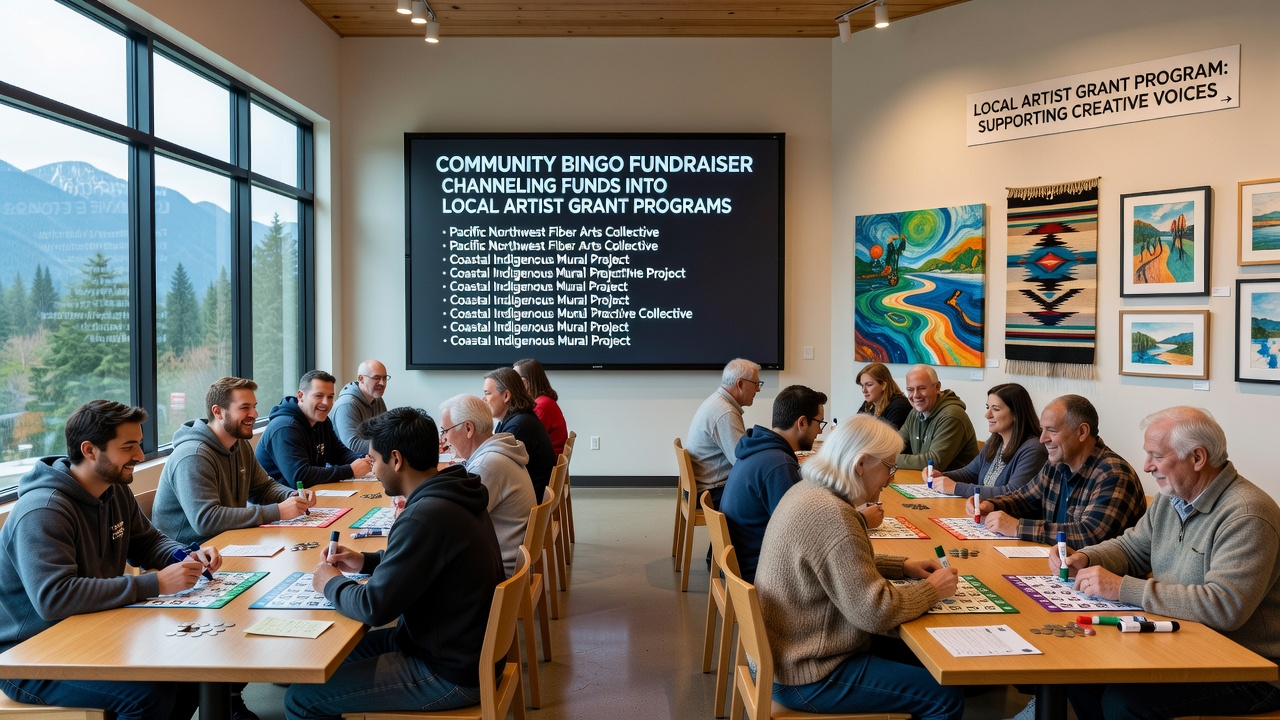 Local artists working on cultural preservation projects funded by community bingo events in the Pacific Northwest