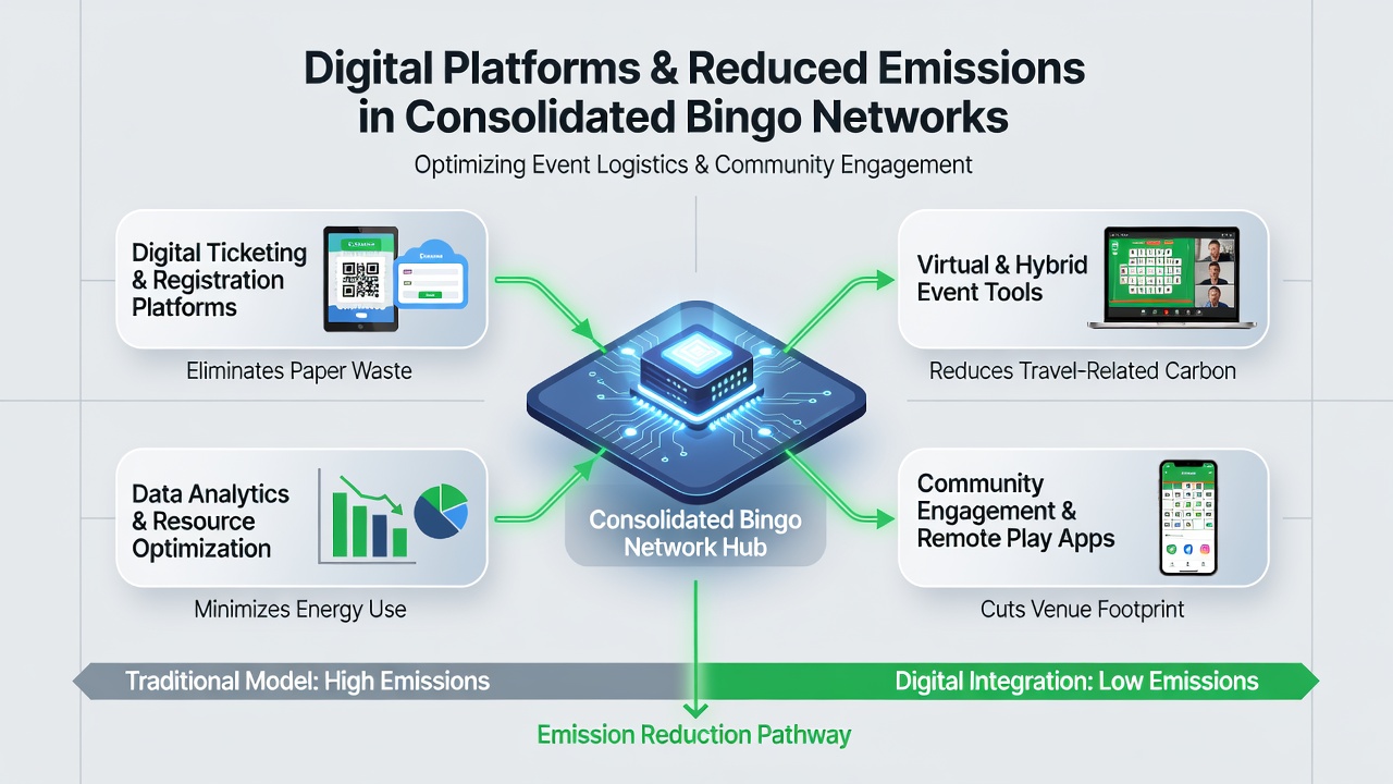 Consolidated network dashboard displaying real-time emission metrics alongside bingo session data