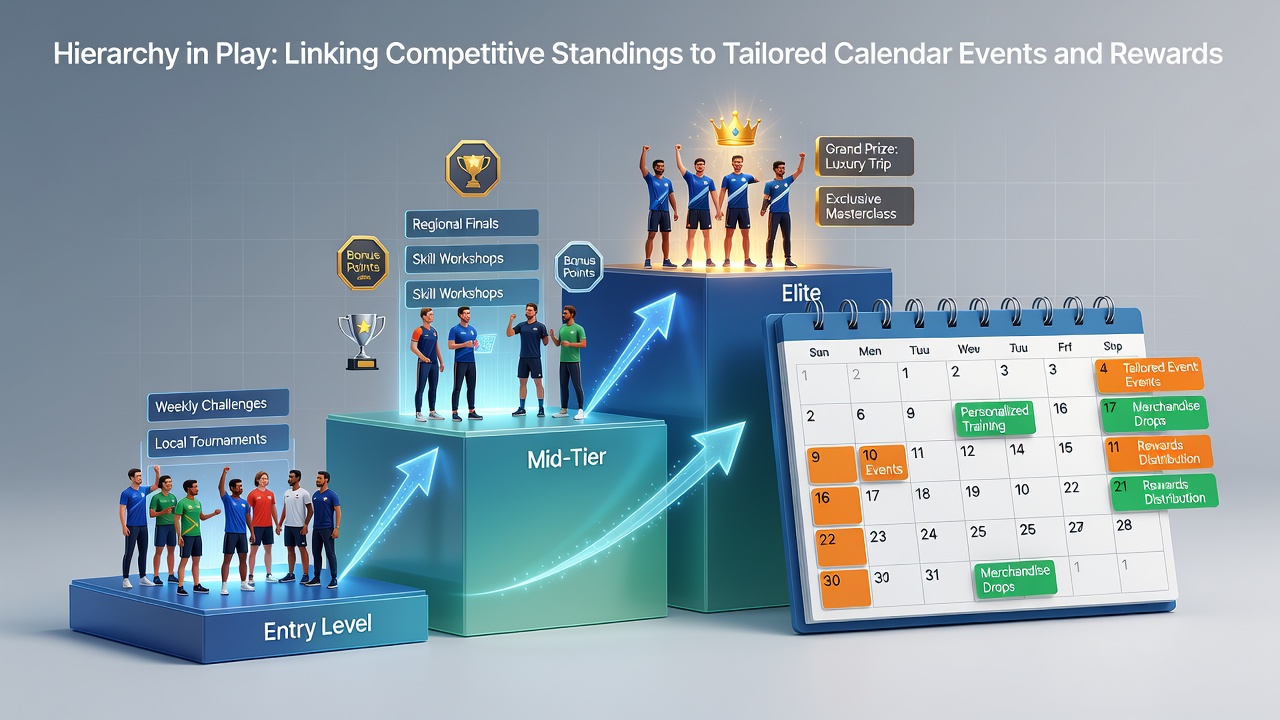 Competitive players reviewing standings and event calendars in a tournament setting